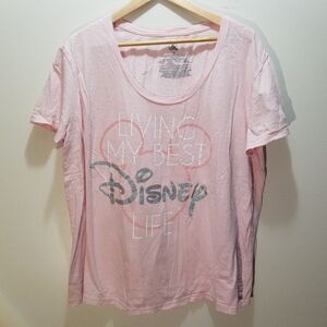 Disney Light Pink 'Living My Best Life' T-Shirt Women's 2XL Parks Cotton
